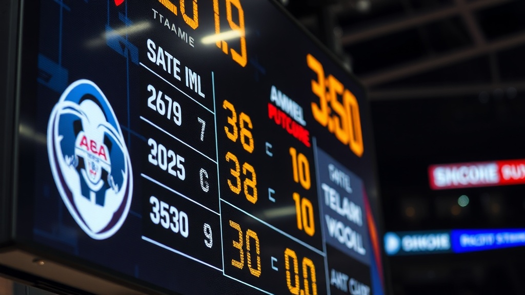 타이브레이크 진행 중 점수가 표시된 전자 스코어보드의 상세 화면